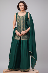 Green Georgette Woven Palazzo Suit
