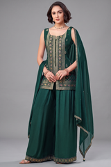 Green Georgette Woven Palazzo Suit