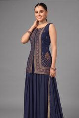 Blue Georgette Woven Palazzo Suit