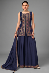 Blue Georgette Woven Palazzo Suit