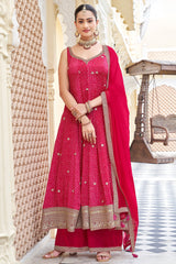 Pink and Red Georgette Bandhej Printed Anarkali Palazzo Suit