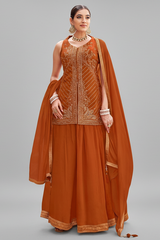 Rust Orange Woven Art Silk Palazzo Suit with Sequin Cutdana Work