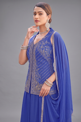 Blue Woven Art Silk Palazzo Suit with Sequin Cutdana Work