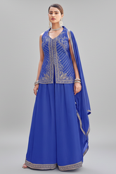Blue Woven Art Silk Palazzo Suit with Sequin Cutdana Work