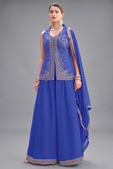 Blue Woven Art Silk Palazzo Suit with Sequin Cutdana Work