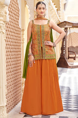 Orange Chinon Woven Palazzo Suit
