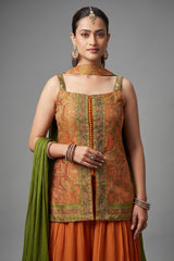 Orange Chinon Woven Palazzo Suit