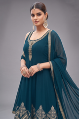 Rama Blue Georgette Woven Anarkali Palazzo Suit