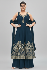 Rama Blue Georgette Woven Anarkali Palazzo Suit