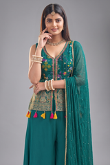 Rama Blue Georgette Patola Design Palazzo Suit with Weaving