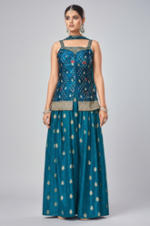 Blue Art Silk Woven Palazzo Suit