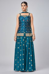 Blue Art Silk Woven Palazzo Suit