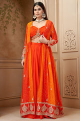 Orange Georgette Crop Top Palazzo Set with Printed Jacket