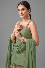 Green Tissue Weaving Palazzo Suit