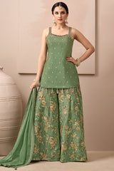Green Tissue Weaving Palazzo Suit