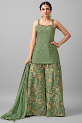 Green Tissue Weaving Palazzo Suit