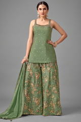 Green Tissue Weaving Palazzo Suit