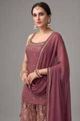 Magenta Haze Tissue Weaving Palazzo Suit