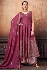 Magenta Haze Art Silk Floral Woven Anarkali Palazzo Suit