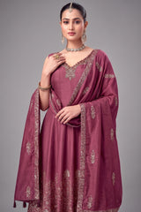 Magenta Haze Art Silk Floral Woven Anarkali Palazzo Suit
