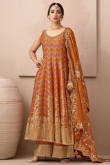 Orange Tissue Floral Woven Anakrali Palazzo Suit