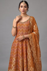 Orange Tissue Floral Woven Anakrali Palazzo Suit