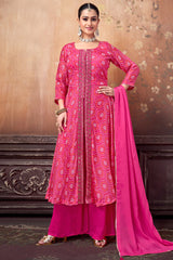 Pink Georgette Bandhej Printed Slit Cut Palazzo Suit