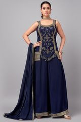 Navy Blue Art Silk Woven Palazzo Suit