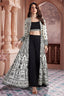 Black Georgette Sequin Beaded Crop Top Palazzo Set with Printed Jacket