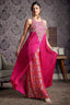 Fuchsia Pink Chiffon Chinon Slit Cut Top and Palazzo Set with Embroidery