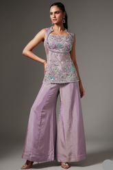 Lilac Purple Tissue Silk Sequin Beaded Palazzo Set