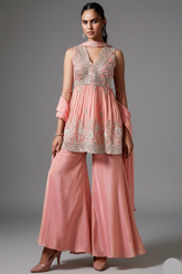 Peach Tissue Silk Cutdana worked Palazzo Suit