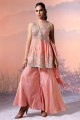 Peach Tissue Silk Cutdana worked Palazzo Suit