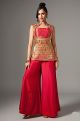 Beige Dola Silk Printed Straight Cut Palazzo Suit