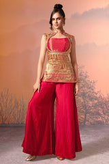 Beige Dola Silk Printed Straight Cut Palazzo Suit