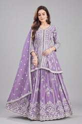Lavender Purple Oraganza Tissue Embroidered Peplum Lehenga Suit
