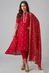 Pink Art Silk High and Low Sequin and Mirror Worked Suit