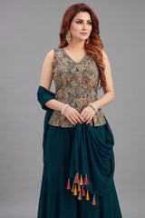 Green Georgette Embroidered Palazzo Suit