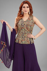 Indigo Purple Georgette Embroidered Palazzo Suit