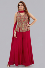 Pink Georgette Embroidered Palazzo Suit