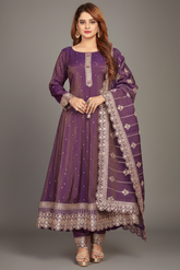 Purple Two Toned Tissue Sequin Embroidered Anarkali Suit