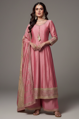 Pink Art Silk Anarkali Palazzo Suit with Sequin Embroidery
