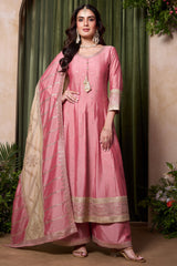 Pink Art Silk Anarkali Palazzo Suit with Sequin Embroidery