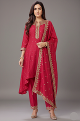 Rani Pink Art Silk Sequin Embroidered High and Low Suit