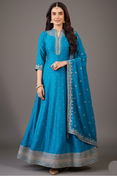 Sky Blue Art Silk Sequin Embroidery Worked Anarkali Suit