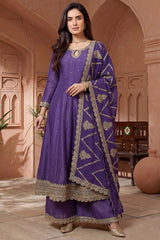 Purple Art Silk Embroidered Anarkali Palazzo Suit