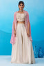 Cream Viscoce Embroidered Crop Top with Flared Cape And Palazzo Set
