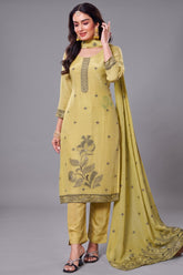 Green Tissue Jacquard Woven Straight Cut Suit