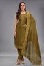 Olive Green Tissue Organza Straight Cut Suit with Cutdana Work