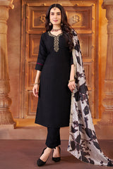 Black Art Silk Straight Cut Suit